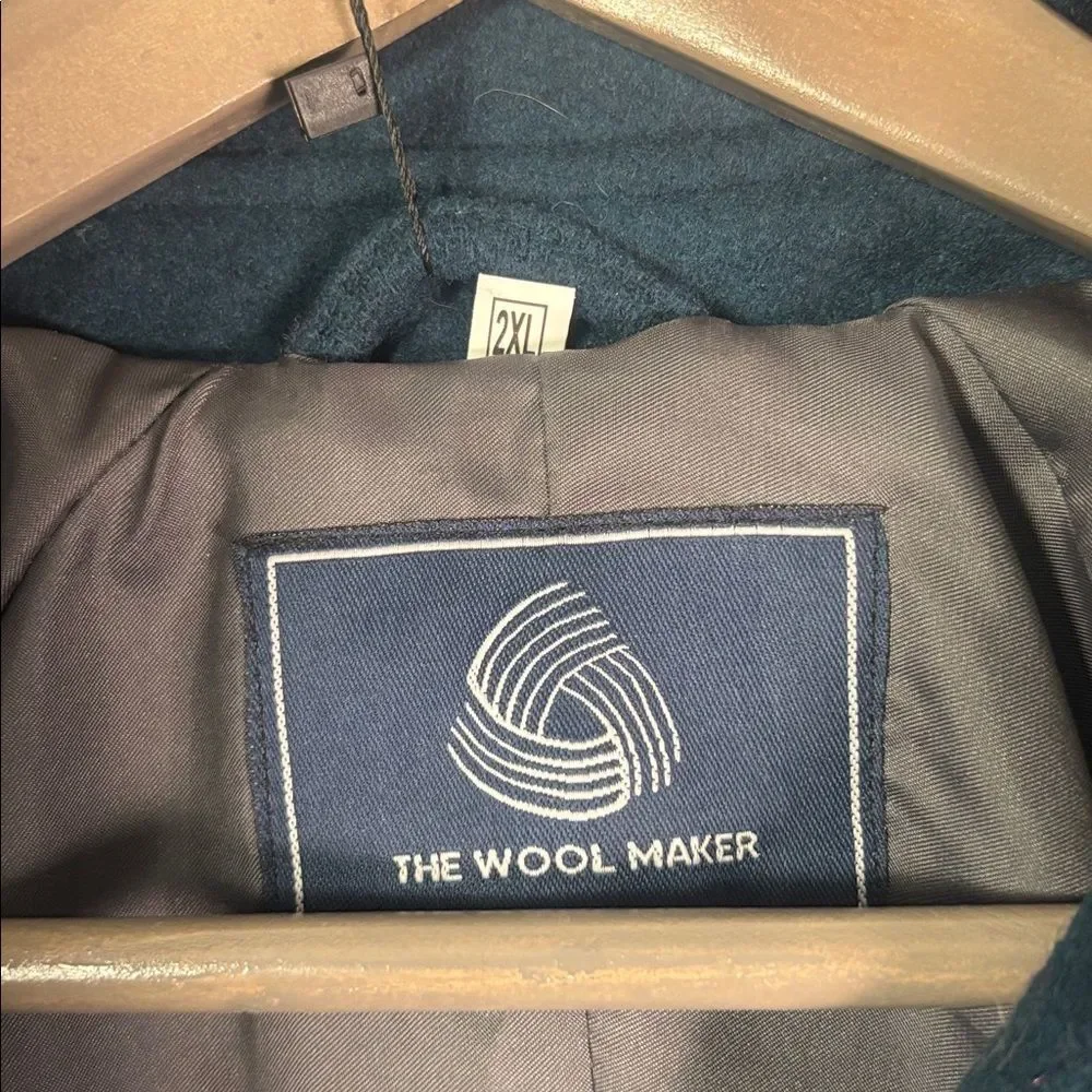 NWT New The Wool Maker Dark Teal Heavy Wool Blend Woman Jacket Pea Coat Size 2XL